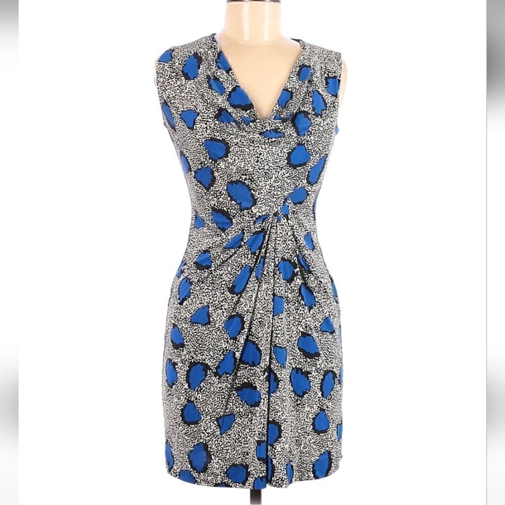 Diane Von Furstenberg Silk Dress Noe Size 4 Cheetah Print Black White Blue